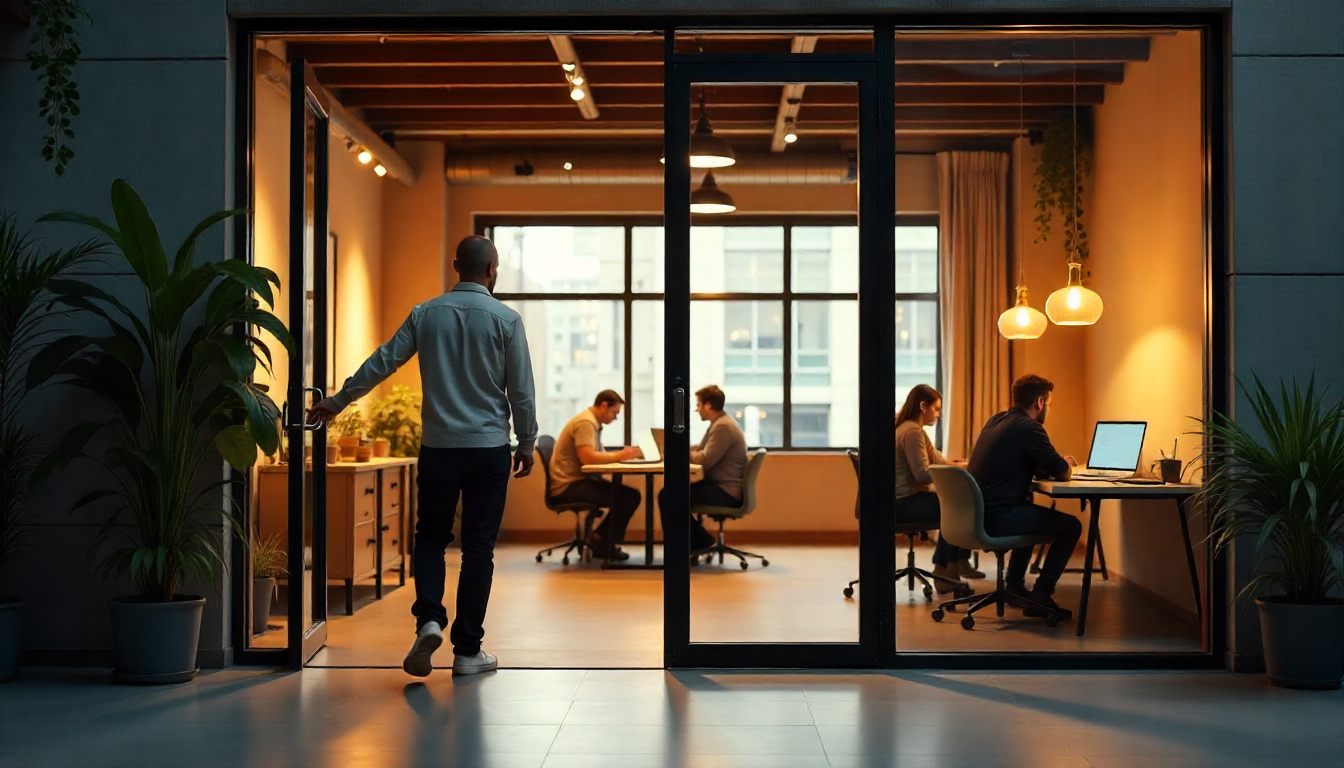 Man Entering into CoWorking Space